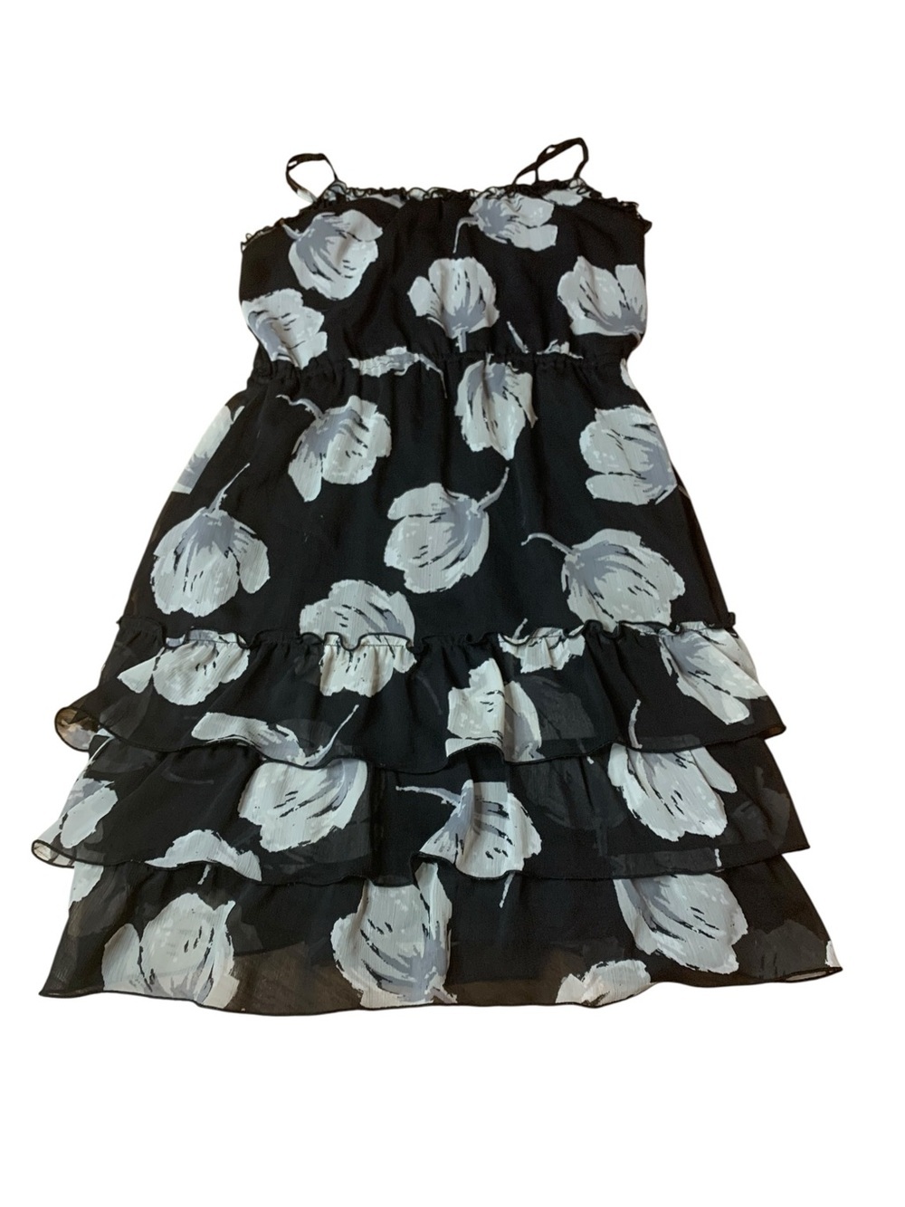 Old Navy Black & White Floral Tiered Ruffle Mini Dress - Size M